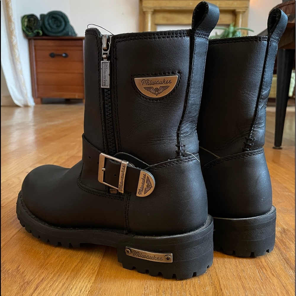 Milwaukee Womens Afterburner Motorcycle Biker Boots Black Leather 7.5C